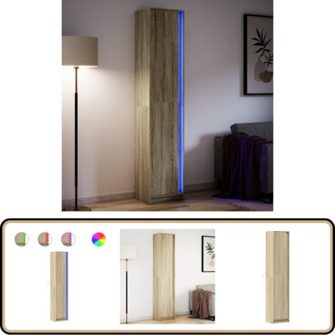 VidaXL – Credenza Alta Con Illuminazione A LED RGB – Rovere Sonoma – 41,5x32,5x200 Cm – 2 Ante - 2