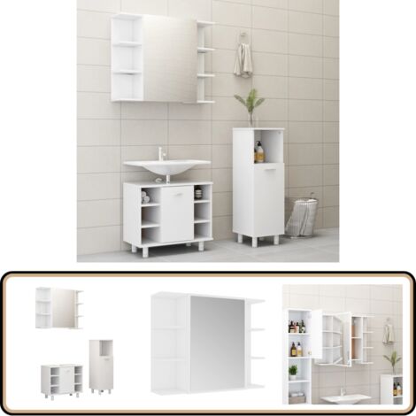 3-tlg. Badmöbel-Set Weiß Holzwerkstoff - Badmöbel-Set - Badezimmermöbel - Spiegelschrank - Waschtischschrank - Kommode (1/5)