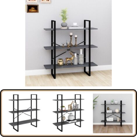 Bücherregal 3 Böden Grau 100x30x105 cm Massivholz Kiefer - BucheRegal - Holzmöbel - Industrielles Design - Wohnraumgestaltung - Aufbewahrungslösung (1/5)