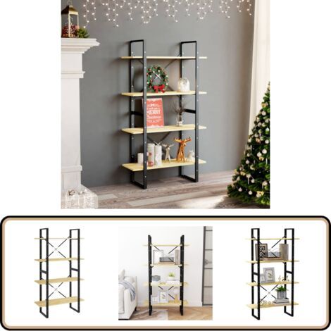 Bücherregal 4 Fächer 80x30x140 cm Massivholz Kiefer - Buche Regal - Holzkasten - Industrielles Design - Bücherständer - Regal Massiv (1/5)