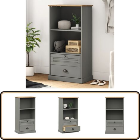 Bücherregal VIGO Grau 60x35x114,5 cm Massivholz Kiefer - Holz Regal - Buche Regal - Bücherregal Grau - Schreibtisch Organizer - Wohnraum Dekoration (1/5)