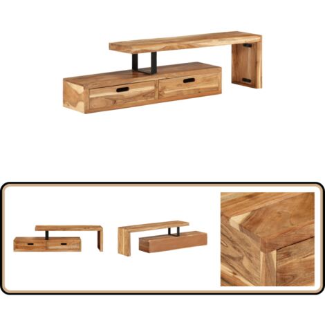 VidaXL TV-Schrank Aus Akazie – 110x30x40 Cm, Massiv, Mit 3 Schubladen & 1 Ablage, Natürliche Maserung, Unikat