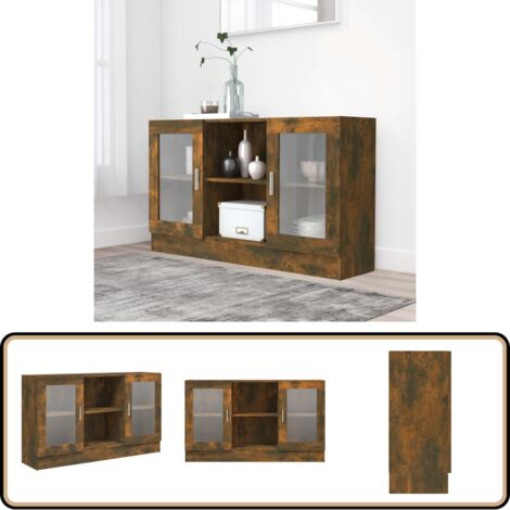 Vitrinenschrank Räuchereiche 120x30,5x70 cm Holzwerkstoff - Vitrinenschrank - Sideboard - Wohnraum - Wohnzimmer Dekoration - Regal (1/5)