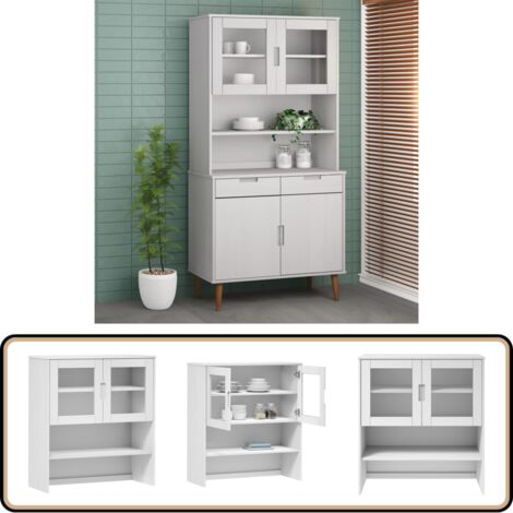 Highboard-Oberteil MOLDE Weiß 90x35x100 cm Massivholz Kiefer - Sideboard - Hochschrank - Wohnzimmermöbel - Holzmöbel - Weißes Möbel (1/5)