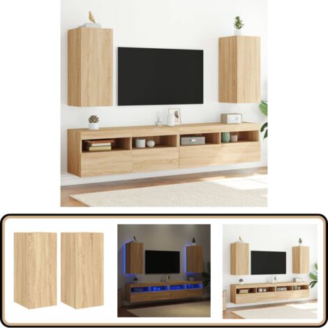 Wandschränke Mit LED-Leuchten 2er-Set Artisan-Eiche 40x30x60.5 Cm - Modernes TV-Wandschrank Set
