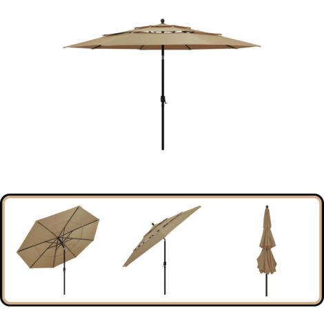 Wikiwiki Terrassenschirm 3 M Mit Standfuß – 8 Rippen, Polyester, Lichtbeständig, Wasserdicht, Creme