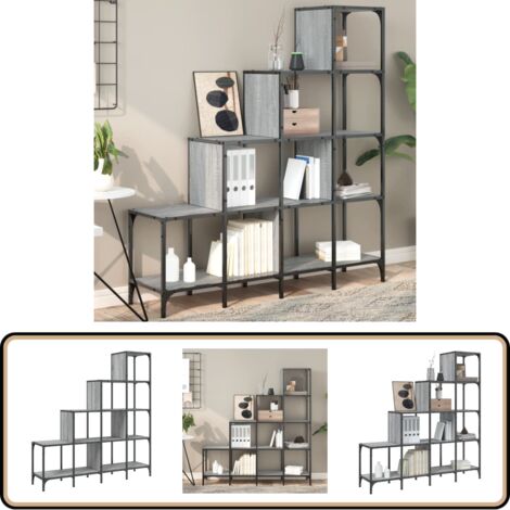 Bücherregal Grau Sonoma 122x30x132 cm Holzwerkstoff und Metall - Bucherregal - Regal - Treppenregal - Etagenregal - Wohnraumorganisation (1/5)