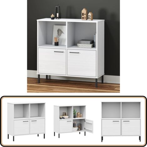 Bücherregal OSLO mit Metallbeinen Weiß 90x35x90,5 cm Massivholz - Buche Regal - Holzkasten - Bücherständer - Massivholzmöbel - Wohnzimmereinrichtung (1/5)