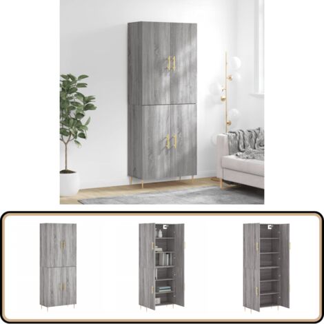 HOMEELIKE Highboard Sonoma Grau - 69,5x34x180cm Schrank Mit Metallfüßen