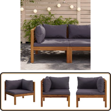 VidaXL Akazienholz Mittelsofa Outdoor - Modular Mit Grauen Kissen