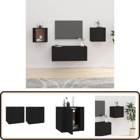 TV-Wandschränke 2 Stk. Schwarz 40x34,5x40 cm - TV Schrank - Wandregal - Fernsehschrank - Regal Schwarz - Holzschreibtisch (1/5)