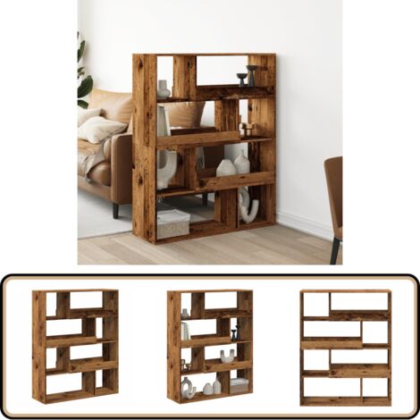 INLIFE Raumteiler Altholz-Optik 100x187cm - Regalsystem Mit 15 Fächern Aus Holzwerkstoff