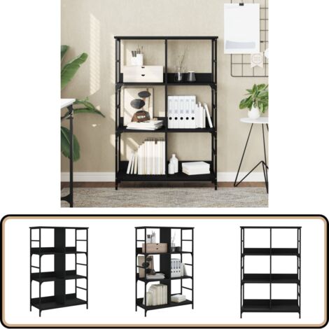 Bücherregal Schwarz 78,5x33x117,5 cm Holzwerkstoff - BucheRegal - Industrielles Regal - Regal Schwarz - Regal Metall - Aufbewahrungshelfe (1/5)