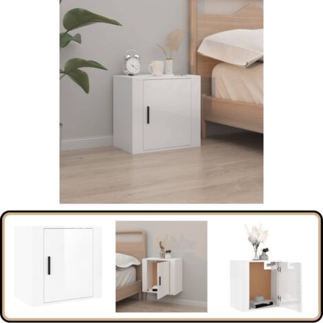 Wand-Nachttisch Hochglanz-Weiß 50x30x47 cm - Wand-Nachttisch - Hochglanz Weiß - Nachttisch Wohnzimmer - Möbel - Regal (1/5)