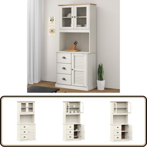 Highboard VIGO Weiß 78x40x175 cm Massivholz Kiefer - Schreibtisch - Regal - Wohnzimmermöbel - Hängeschrank - Vitrine (1/5)