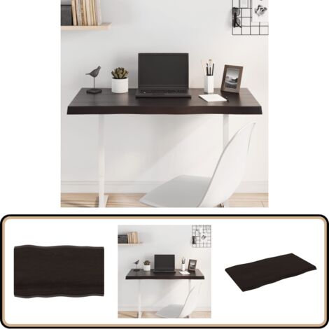 Produktbild von Eichenholz Tischplatte 100x60x(2-4) Cm – Naturkante, Behandelt, Handgefertigt, Dunkelbraun