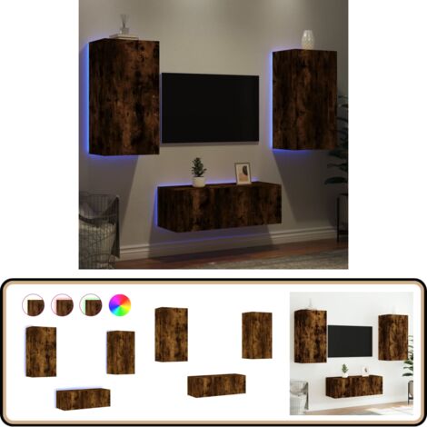 4-tlg. Wohnwand mit LED-Beleuchtung Räuchereiche Holzwerkstoff - TV ...