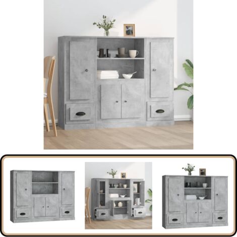 Highboards 3 Stk. Betongrau Holzwerkstoff - Sideboard - Hochschrank ...