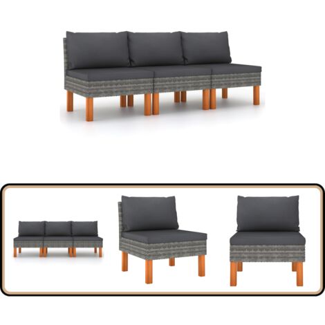 HOMEELIKE Fußbank Poly Rattan - Garten Hocker Aus Eukalyptus Massivholz