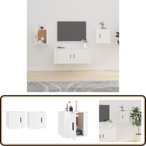TV-Wandschränke 2 Stk. Weiß 40x34,5x40 cm - TV Schrank - Wandregal - Holzschrank - Weißer Schrank - Wohnzimmerschrank (1/5)