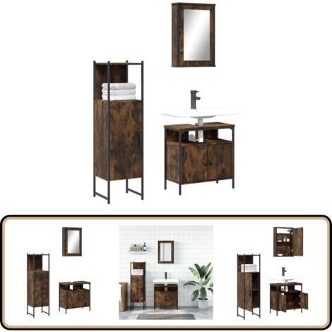 3-tlg. Badmöbel-Set Räuchereiche Holzwerkstoff - Badmöbel-Set - Badezimmermöbel - Holzwerkstoff - Rauchereiche - Waschtischschrank (1/5)