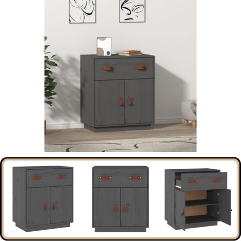 Sideboard Grau 65,5x40x75 cm Massivholz Kiefer - Holz Sideboard - Kiefernholz Sideboard - Wohnzimmer Möbel - Sideboard Grau - Regal Grau (1/5)
