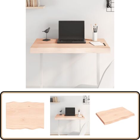 Homgoday Tischplatte 80x60x6 Cm Unbehandelt Massivholz Eiche Live-Kante