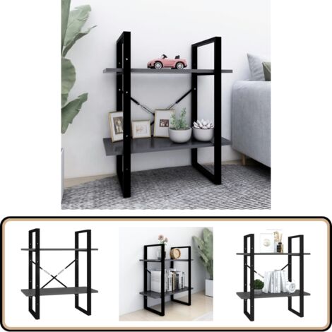 Bücherregal 2 Fächer Grau 60x30x70 cm Holzwerkstoff - Bücherregal - Regal - Industrielles Design - Grau - Holzwolle (1/5)