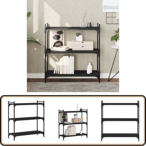 Bücherregal 3 Böden Schwarz 80x30x86 cm Holzwerkstoff - Buche Regal - Bücherregal Schwarz - Regal Wohnzimmer - Regal Holzwerkstoff - Regal Metall (1/5)