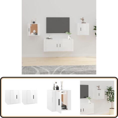 TV-Wandschränke 2 Stk. Hochglanz-Weiß 40x34,5x40 cm - TV Schrank - Wandregal - Wohnwand - Fernsehschrank - Holzwerkstoff Möbel (1/5)
