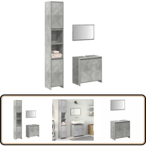 Iiaky 3-teiliges Badmöbel-Set Betongrau - Waschbeckenunterschrank & 2 Badschränke