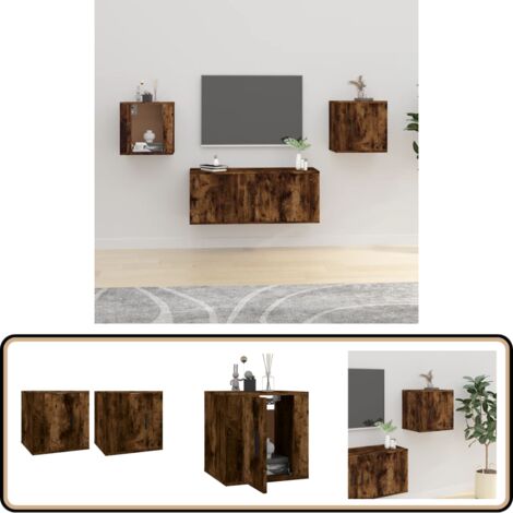 TV-Wandschränke 2 Stk. Räuchereiche 40x34,5x40 cm - TV Schrank - Wandregal - Wohnwand - Regal - Fernsehschrank (1/5)