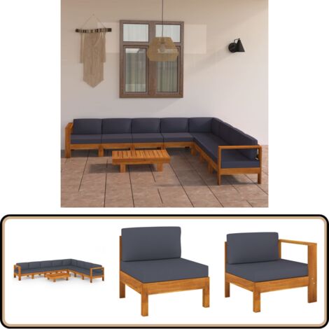 VidaXL Akazienholz Gartenmöbel 5-teilig - Gartensofa Mit Dunkelgrauen Auflagen