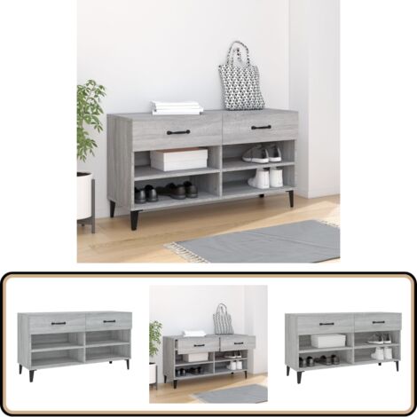 Schuhschrank Grau Sonoma 102x35x55 cm Holzwerkstoff - Schuhschrank - Schrank - Garderobe - Holzwerkstoffmöbel - Wohnzimmer Deko (1/5)