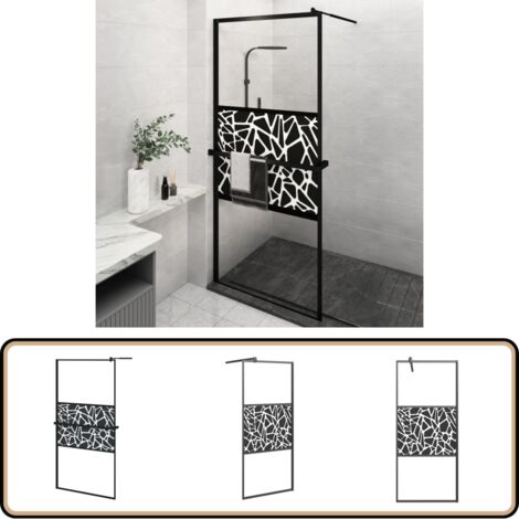 ZEYUAN Duschwand Mit Ablage 80x195 Cm ESG Glas Schwarz – Walk-In-Dusche, Verstellbar, Spritzwassergeschützt