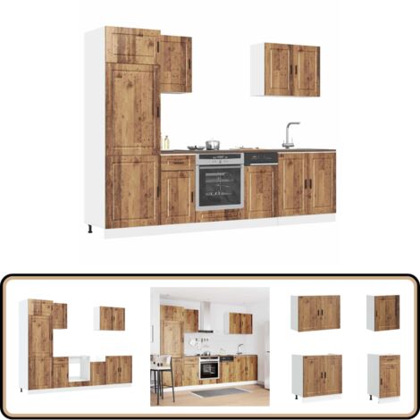 VidaXL Küchenschrank-Set 4-tlg. Porto - Altholz-Optik - Inkl. Hängeschränke & Unterschrank