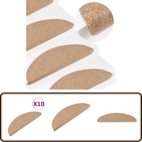 Stufenmatten Selbstklebend 10 Stk. Beige 65x22,5x3,5 cm - Teppiche Für Treppen - Treppenläufer - Treppenmatten - Beige - Nadelfilz