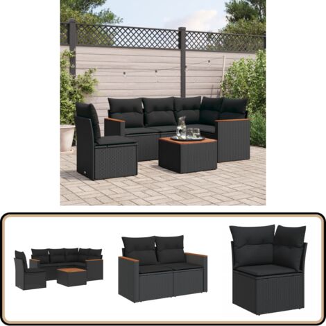 VidaXL Gartensofa 6-teilig Ecksofa - PE Rattan Schwarz Mit Polstern Lounge Set