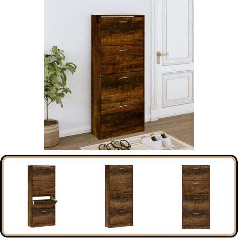 Schuhschrank Räuchereiche 63x24x147 cm Holzwerkstoff - Schuhschrank - Schrank - Schuhregal - Garderobe - Einbauschrank (1/5)
