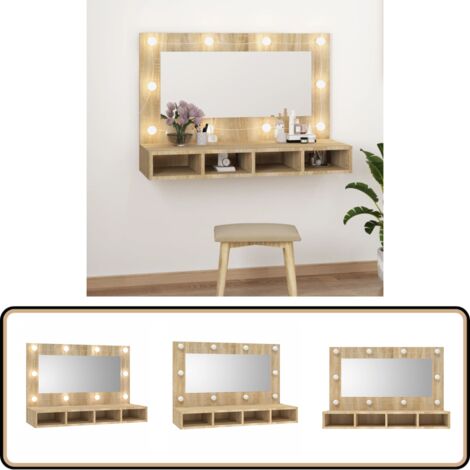 Spiegelschrank mit LED Sonoma-Eiche 90x31,5x62 cm - Spiegelschrank - LED-Spiegel - Badezimmermöbel - Kosmetikschränkchen - Sonoma-Eiche (1/5)