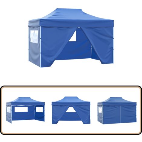 Faltzelt Pop-Up mit 4 Seitenteilen 3x4,5 m Blau - Faltzelt - Partyzelt -  Sonnensegel - Gartenzelt - Festivalzelt