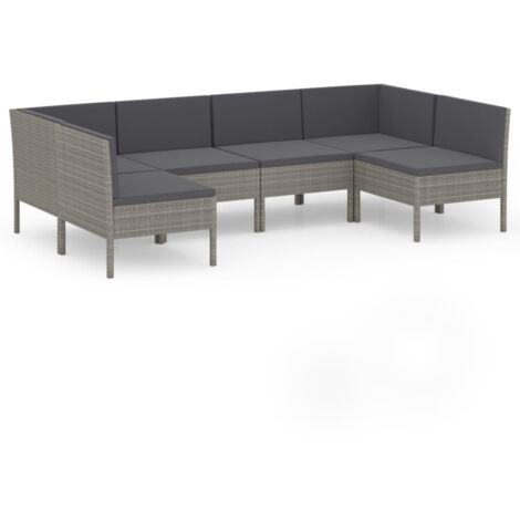 Set Da Giardino Lounge 2 Pezzi In Rattan Sintetico Grigio Con Cuscini - Divano Angolare E Poggiapiedi