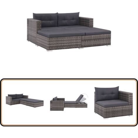 8-tlg. Garten-Lounge-Set mit Auflagen Poly Rattan Grau