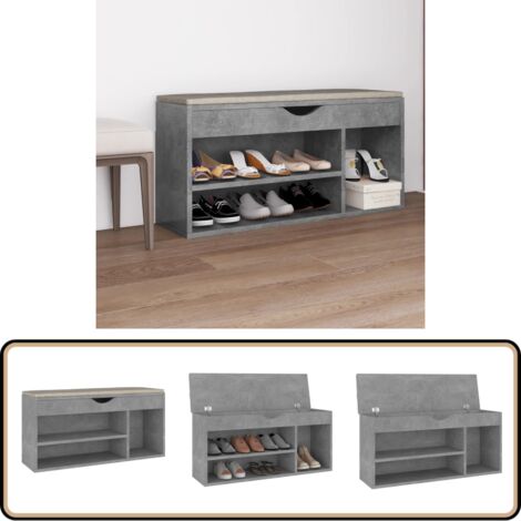 Schuhbank mit Kissen Betongrau 104x30x49 cm Holzwerkstoff - Schuhbank - Holzbank - Garderobe - Schrank Für Schuhe - Schuhorganizer (1/5)