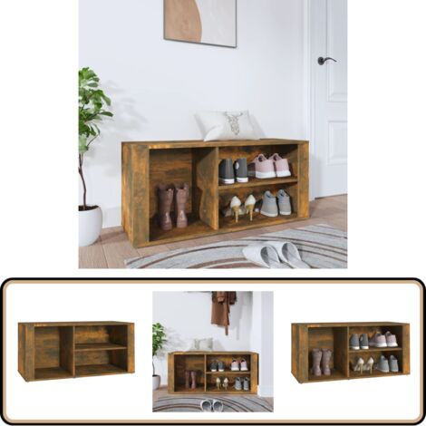 Schuhregal Räuchereiche 100x35x45 cm Holzwerkstoff - Schuhschrank - Schuhregal - Holzwerkstoff Möbel - Garderobe - Flurmöbel (1/5)