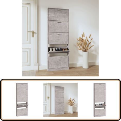 Schuhschrank Betongrau 59x17x169 cm Holzwerkstoff - Schuhschrank - Holzwerkstoff - Schrank - Garderobe - Einbauschrank (1/5)