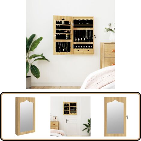 VidaXL Schmuckschrank Mit Spiegel – Wandmontage, Abschließbar, Mit Haken & Ablagen, Weiß