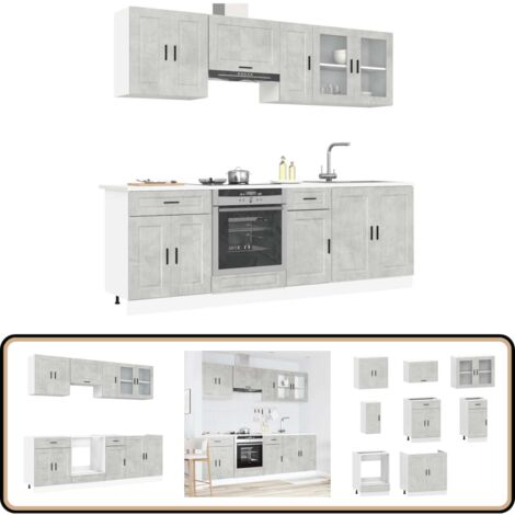 Hommdiy 14-tlg. Küchenschrank-Set Kalmar - Betongraue Schränke Aus Holzwerkstoff