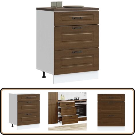 Küchenunterschrank Kalmar Braun - Spülenunterschrank Mit Schublade & Türen | 81,5cm Höhe Eichenoptik