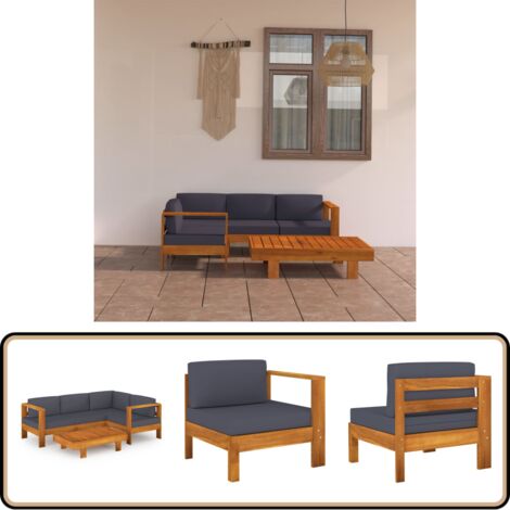 VidaXL Gartenmöbel-Set 5-tlg. Aus Akazienholz - Lounge-Garnitur Mit Dunkelgrauen Polstern